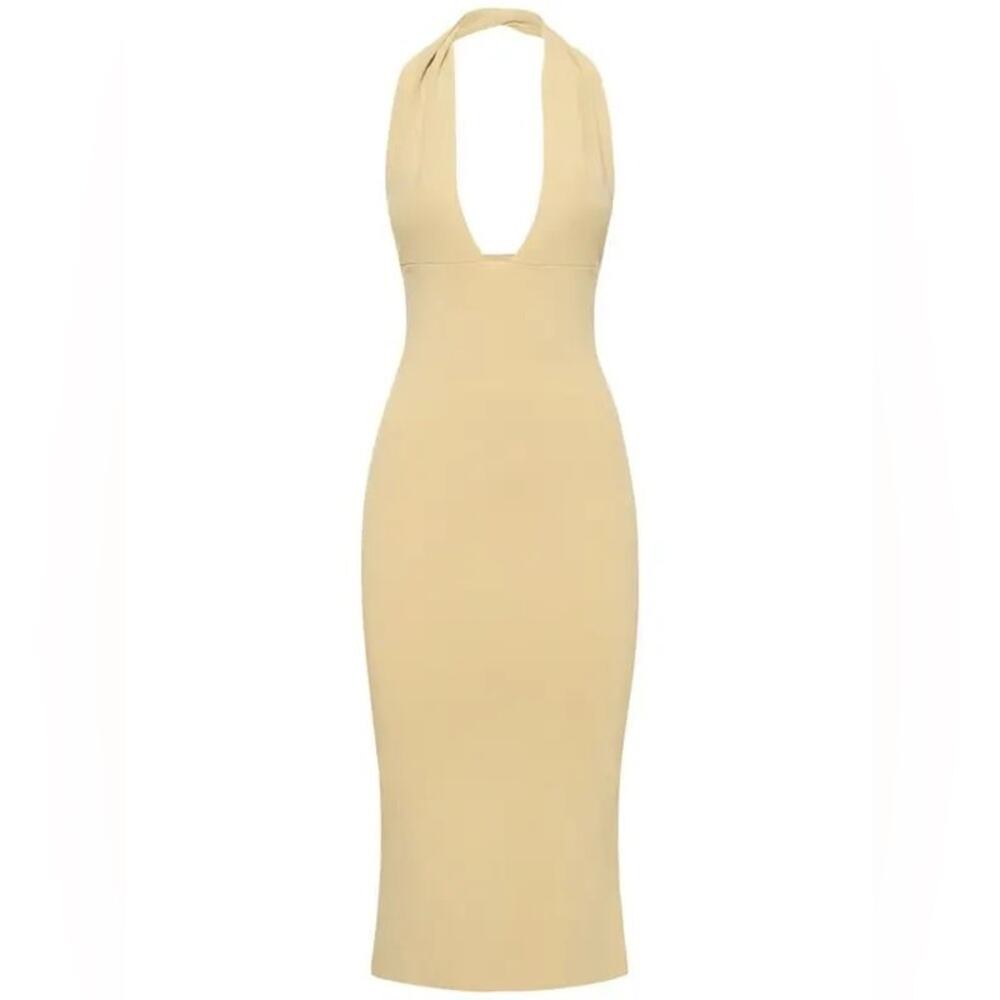 WeWoreWhat Halter Midi Dress in Pale Wheat